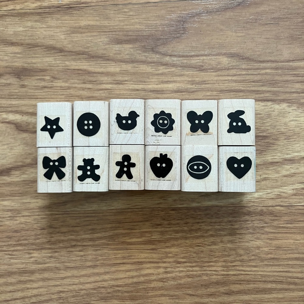 Stampin' Up! Button, Button... 12 PCS Rubber  Mounted Wood Stamps
